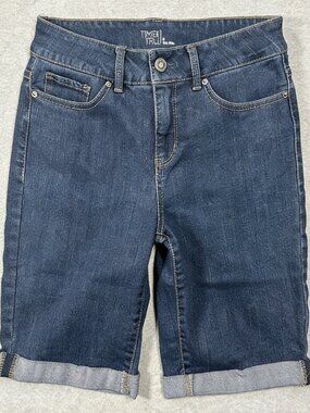 Time and Tru Mid Rise Cuffed Hem Women's Size 6 Blue Dark Wash Denim Shorts